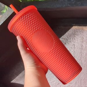Starbucks 24oz Cold Cup Tumbler w Straw STUDDED MATTE RED